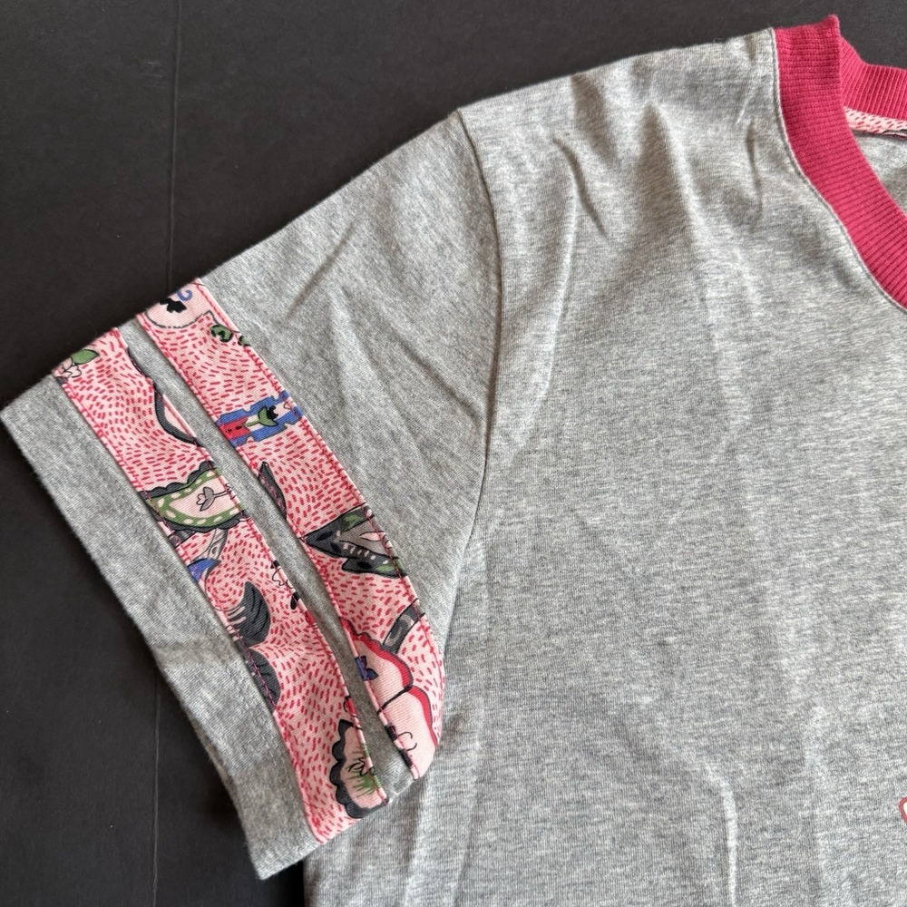 Vera Bradley Floral PJ Pajama T Shirt Top L 12 14 Pink Appliqued Ringer Baseball - Picture 5 of 8